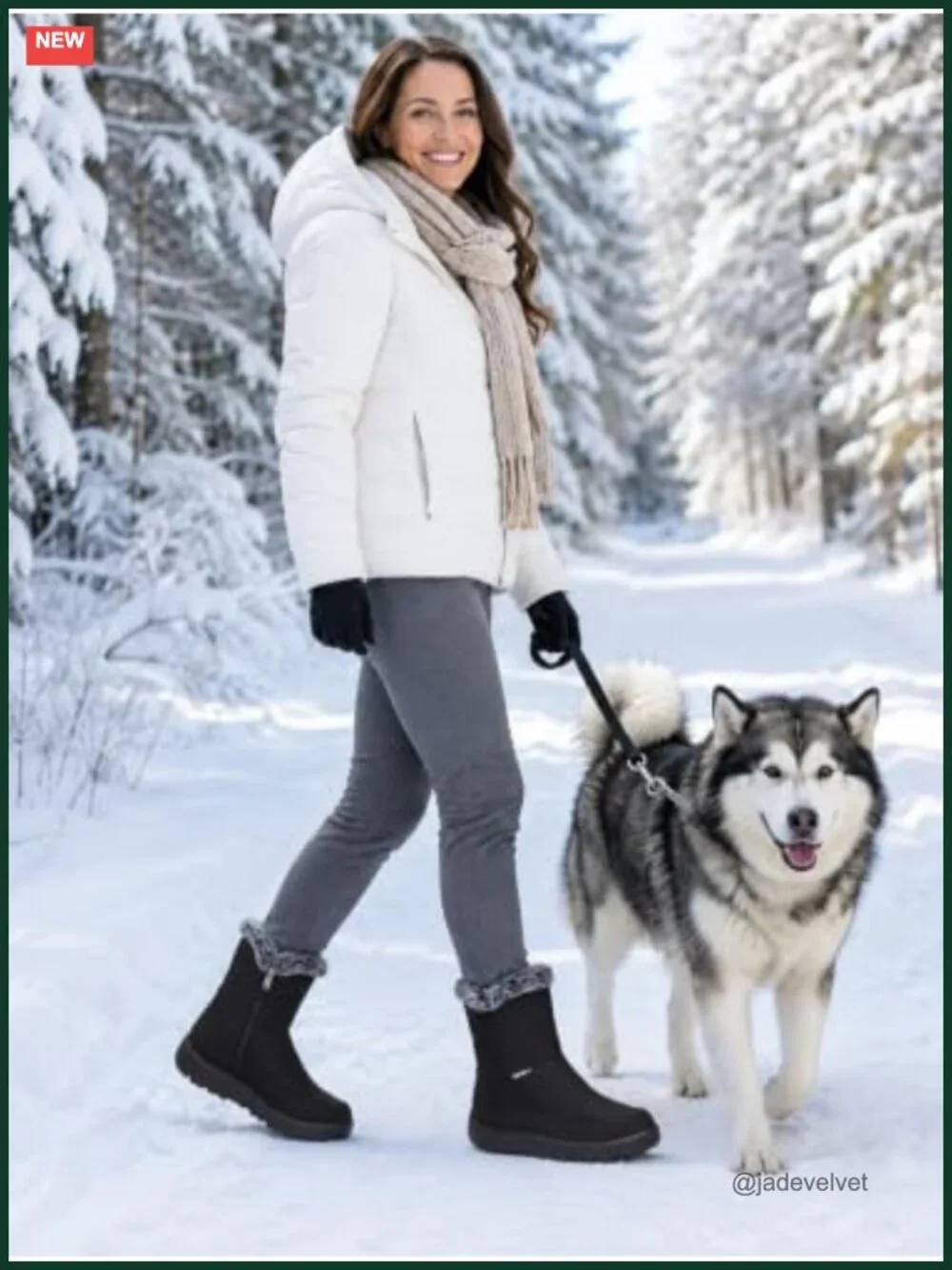 Women's Waterproof Fur-Lined Ankle Snow Boots Side Zipper Anti-Slip Winter